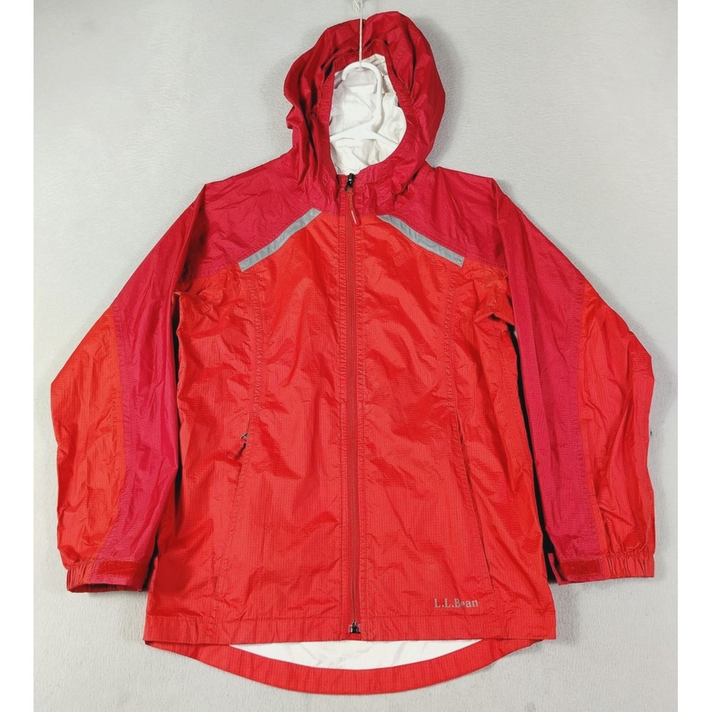 L.L.Bean Jacket Youth Medium 10-12 Red Hooded Rain Coat Hiking Trail Model